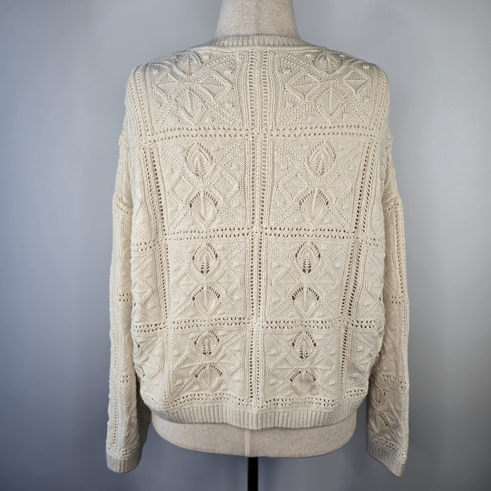 Fat Face Annabelle Cream Patchwork Cotton Crochet Open Cardigan Sweater Size 14 - Picture 3 of 8
